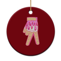 Pink Ice Cream Baseball Glove Sprinkles Drip Ceramic Ornament Funny V Sign - Wonder Print Shop
