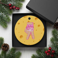 Pink Ice Cream Baseball Glove Sprinkles Drip Ceramic Ornament Funny V Sign - Wonder Print Shop