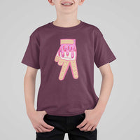 Pink Ice Cream Baseball Glove Sprinkles Drip T Shirt For Kid Funny V Sign