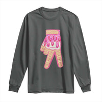 Pink Ice Cream Baseball Glove Sprinkles Drip Long Sleeve Shirt Funny V Sign