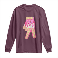 Pink Ice Cream Baseball Glove Sprinkles Drip Long Sleeve Shirt Funny V Sign