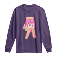 Pink Ice Cream Baseball Glove Sprinkles Drip Long Sleeve Shirt Funny V Sign