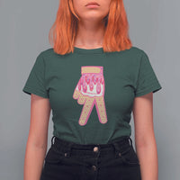 Pink Ice Cream Baseball Glove Sprinkles Drip T Shirt For Women Funny V Sign