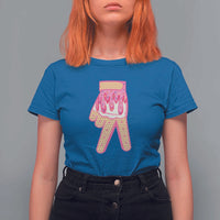 Pink Ice Cream Baseball Glove Sprinkles Drip T Shirt For Women Funny V Sign