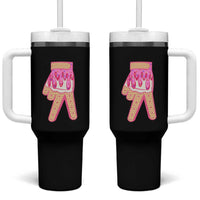 Pink Ice Cream Baseball Glove Sprinkles Drip Tumbler With Handle Funny V Sign