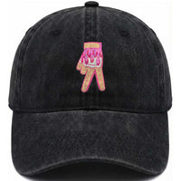 Pink Ice Cream Baseball Glove Sprinkles Drip Washed Cotton Baseball Cap Funny V Sign