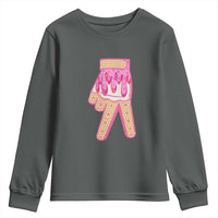 Pink Ice Cream Baseball Glove Sprinkles Drip Youth Sweatshirt Funny V Sign