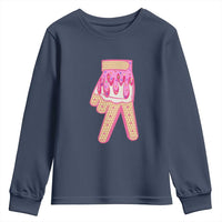 Pink Ice Cream Baseball Glove Sprinkles Drip Youth Sweatshirt Funny V Sign