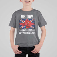 VE Day 80th Anniversary T Shirt For Kid 2025 Celebration Union Flag Poppies WWII Remembrance
