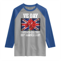VE Day 80th Anniversary Raglan Shirt 2025 Celebration Union Flag Poppies WWII Remembrance