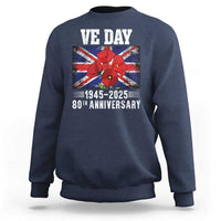 VE Day 80th Anniversary Sweatshirt 2025 Celebration Union Flag Poppies WWII Remembrance