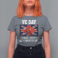 VE Day 80th Anniversary T Shirt For Women 2025 Celebration Union Flag Poppies WWII Remembrance