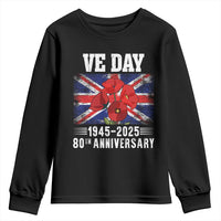 VE Day 80th Anniversary Youth Sweatshirt 2025 Celebration Union Flag Poppies WWII Remembrance
