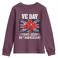 VE Day 80th Anniversary Youth Sweatshirt 2025 Celebration Union Flag Poppies WWII Remembrance