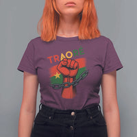 Traoré 2025 Burkina Faso Flag T Shirt For Women Raised Fist Broken Chains