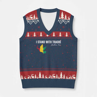 I Stand With Traoré V-Neck Knit Sweater Vest Burkina Faso Peace Dove - Wonder Print Shop