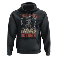 Funny Coffee Lover Fantasy Knight Graphic Hoodie Three Coffees No Lunch Work Humor Dark Fantasy Parody