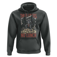 Funny Coffee Lover Fantasy Knight Graphic Hoodie Three Coffees No Lunch Work Humor Dark Fantasy Parody