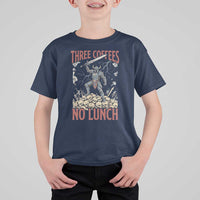 Funny Coffee Lover Fantasy Knight Graphic T Shirt For Kid Three Coffees No Lunch Work Humor Dark Fantasy Parody
