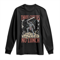 Funny Coffee Lover Fantasy Knight Graphic Long Sleeve Shirt Three Coffees No Lunch Work Humor Dark Fantasy Parody
