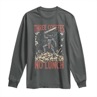 Funny Coffee Lover Fantasy Knight Graphic Long Sleeve Shirt Three Coffees No Lunch Work Humor Dark Fantasy Parody