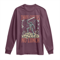 Funny Coffee Lover Fantasy Knight Graphic Long Sleeve Shirt Three Coffees No Lunch Work Humor Dark Fantasy Parody