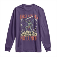Funny Coffee Lover Fantasy Knight Graphic Long Sleeve Shirt Three Coffees No Lunch Work Humor Dark Fantasy Parody
