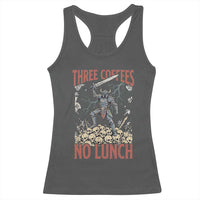 Funny Coffee Lover Fantasy Knight Graphic Racerback Tank Top Three Coffees No Lunch Work Humor Dark Fantasy Parody