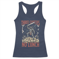 Funny Coffee Lover Fantasy Knight Graphic Racerback Tank Top Three Coffees No Lunch Work Humor Dark Fantasy Parody