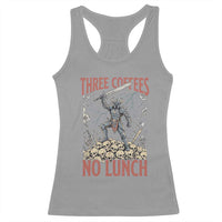 Funny Coffee Lover Fantasy Knight Graphic Racerback Tank Top Three Coffees No Lunch Work Humor Dark Fantasy Parody