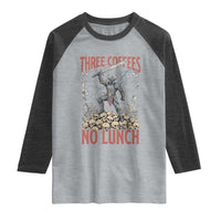 Funny Coffee Lover Fantasy Knight Graphic Raglan Shirt Three Coffees No Lunch Work Humor Dark Fantasy Parody