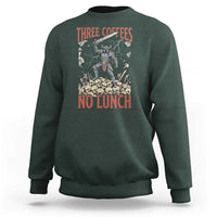 Funny Coffee Lover Fantasy Knight Graphic Sweatshirt Three Coffees No Lunch Work Humor Dark Fantasy Parody