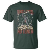 Funny Coffee Lover Fantasy Knight Graphic T Shirt Three Coffees No Lunch Work Humor Dark Fantasy Parody