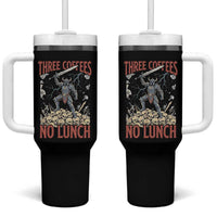Funny Coffee Lover Fantasy Knight Graphic Tumbler With Handle Three Coffees No Lunch Work Humor Dark Fantasy Parody