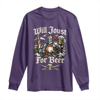 Funny Medieval Knight Drinking Humor Long Sleeve Shirt Will Joust For Beer Vintage Renaissance Faire
