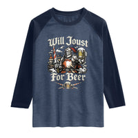 Funny Medieval Knight Drinking Humor Raglan Shirt Will Joust For Beer Vintage Renaissance Faire
