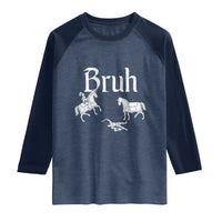 Funny Bruh Medieval Jousting Fallen Knight Graphic Raglan Shirt Sarcastic Renaissance Faire Meme