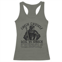 Funny Medieval Hip Hop Old English Parody Racerback Tank Top Check Thyself Lest Ye Wreck Thyself