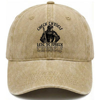 Funny Medieval Hip Hop Old English Parody Washed Cotton Baseball Cap Check Thyself Lest Ye Wreck Thyself