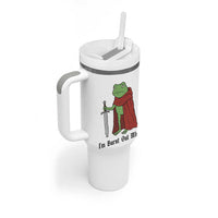 Funny Medieval Frog Knight Fantasy Sword Meme Tumbler With Handle Im Burnt Out Mlord Fantasy Meme