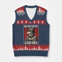 Funny Plague Doctor History Humor V-Neck Knit Sweater Vest But Did You Try Leeches Retro Woodcut Graphic