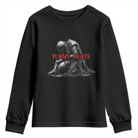 Funny Tummy Hurts Knight Graphic Youth Sweatshirt Warrior Medieval Sarcastic Dark Fantasy Slumped Renaissance Meme