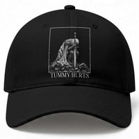 Dramatic Tummy Hurts Kneeling Knight Graphic Baseball Cap Funny Medieval Sarcastic Renaissance Fantasy Meme