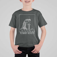Dramatic Tummy Hurts Kneeling Knight Graphic T Shirt For Kid Funny Medieval Sarcastic Renaissance Fantasy Meme