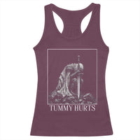 Dramatic Tummy Hurts Kneeling Knight Graphic Racerback Tank Top Funny Medieval Sarcastic Renaissance Fantasy Meme