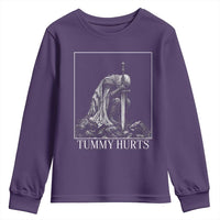 Dramatic Tummy Hurts Kneeling Knight Graphic Youth Sweatshirt Funny Medieval Sarcastic Renaissance Fantasy Meme