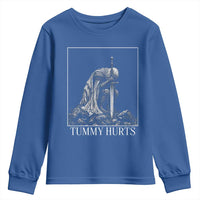 Dramatic Tummy Hurts Kneeling Knight Graphic Youth Sweatshirt Funny Medieval Sarcastic Renaissance Fantasy Meme