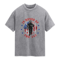 Firefighter Memorial In Honor Of The 343 Maltese Cross Graphic Washed Cotton T-Shirt Patriotic 9 11 Memorial Tribute