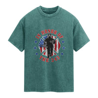 Firefighter Memorial In Honor Of The 343 Maltese Cross Graphic Washed Cotton T-Shirt Patriotic 9 11 Memorial Tribute