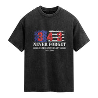 Firefighter Memorial 343 Never Forget American Flag Washed Cotton T-Shirt 25th Anniversary Patriotic Honor 9 11 Tribute